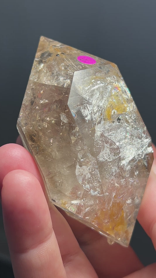 FLUID INCLUDED " GOLDEN HEALER " HERKIMER DIAMOND QUARTZ WITH MOVING BUBBLE " ENHYDRO " AND SMOKY PHANTOM