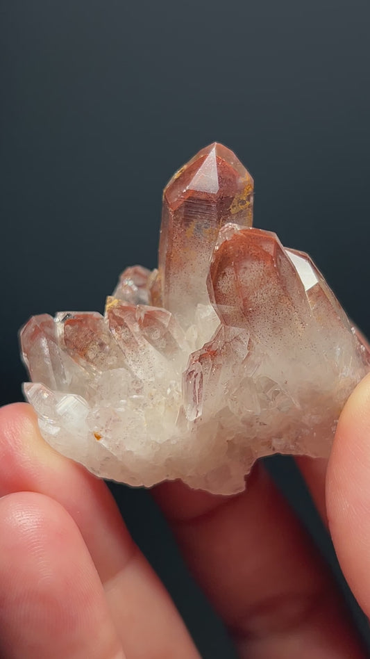 QUARTZ CLUSTER WITH HEMATITE PHANTOMS FROM ORANGE RIVER